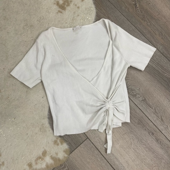 Le Lis Tops - Le Lis white ribbed faux wrap crop top